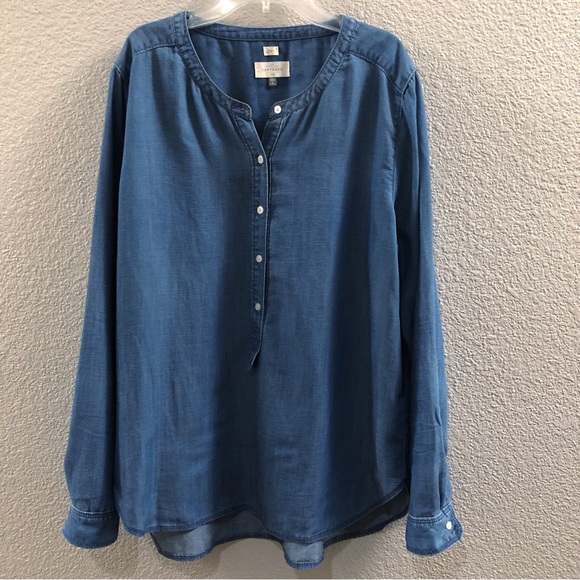 Loft Popover Chambray Linen Blend Soften Tunic Shirt Top - Picture 2 of 8